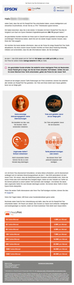 Epson ReadyPrint Flex Preiserhöhung 2026/05