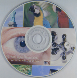 CD-Druck: Farben druckt der R300 auf Verbatim-printable-CD-Rohlingen kräftig und schön.