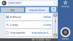 Einstellmöglichkeiten 2/6: Auflösung, 2-seitig und Originalgröße.