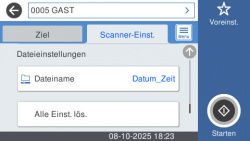 Einstellmöglichkeiten 6/6: Dateiname und Rücksetzung der Einstellung auf die Standardwerte.