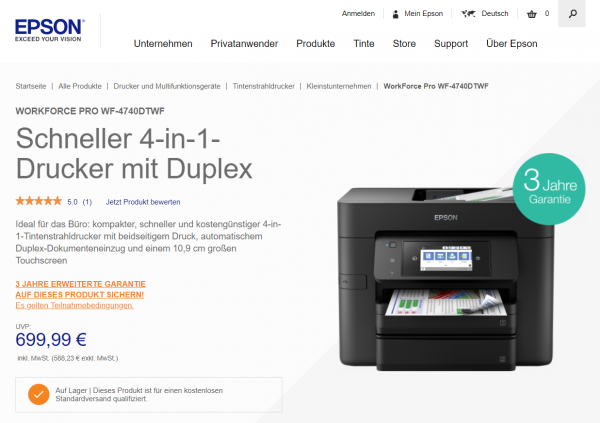 Hohe UVP: Für ein Drucker der Mittelklasse mit herkömmlichen Patronen verlangt Epson seit April rund 700 Euro.