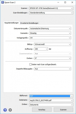Epson Scan 2: Beim Start als eigene Anwendung lassen sich PDF-Dokumente direkt erstellen...