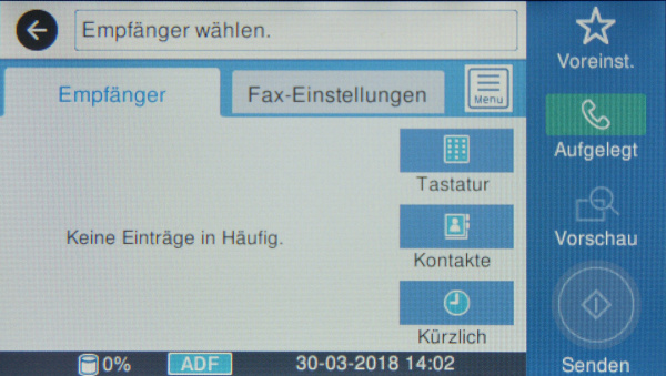 Fax: Empfänger kann man auch im internen Speicher verwalten.
