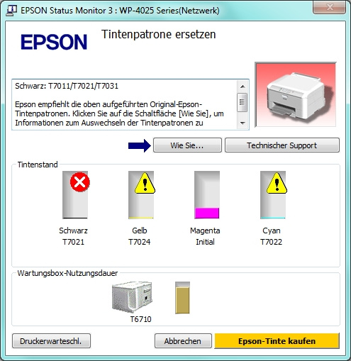 Epson Workforce Pro WP-4025 DW - Tinte leer Meldung