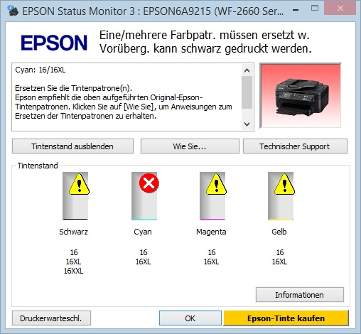 Epson Workforce WF-2660DWF Tinte leer