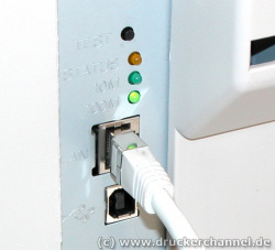 OKI C5250: Netzwerk- und USB 2.0-Anschluss.