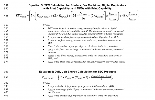 TEC₂₀₁₈: Auszug auf den Spezifikationen von "Energy Star" (3.2) für Drucker- und Multifunktionsgeräte.