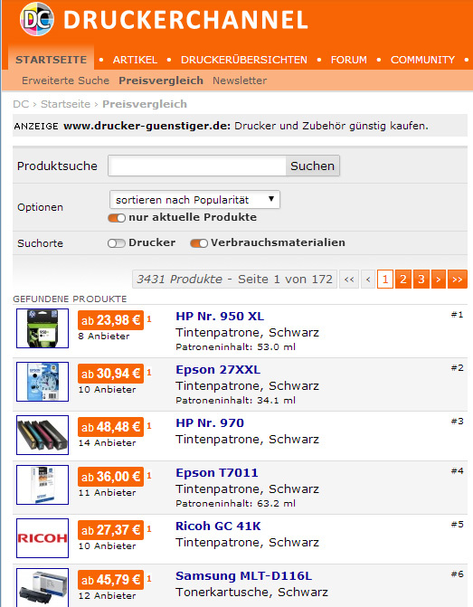Fun Facts zu Druckerchannel Preisvergleich nur originales Verbrauchsmaterial