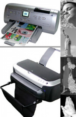 Die Kandidaten für den Testparcour: HP Photosmart 7960 (oben) und Stylus Photo 2100 von Epson (unten).