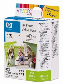 HP 363 Serie Value Fotoset: Sechs Tintenpatronen und 150 Blatt Fotopapier im Bundle