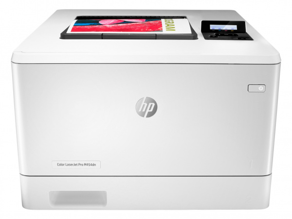 HP Color Laserjet Pro M454dn: Farbdrucker ohne Wlan und mit kleinem Textdisplay.
