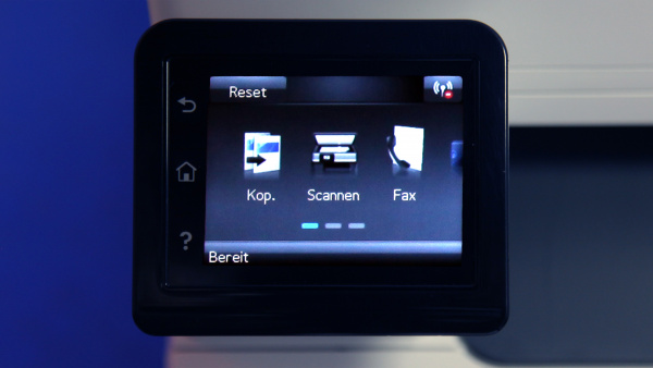 HP Color Laserjet Pro MFP M277dw: Im Startbildschirm drückt man auf den ersten Button "Kop.", um die Kopierfunktion aufzurufen...