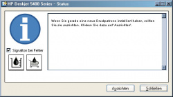 Informationsfenster: Wer die Druckköpfe nicht ausrichtet, wird diese Meldung immer wieder erhalten.