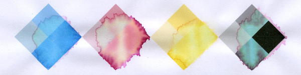 Zum Vergleich: Ohne Pigmenttinte verlaufen die Farben, sobald sie mit Feuchtigkeit in Berührung kommen. Hier im Beispiel ein Ausdruck des HP Envy 5640 mit Dye-Tinte.