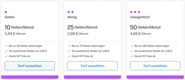 25er: Neuer Tarif zwischen dem Einstiegstarif für 10 Seiten und dem bislang nächstgrößeren für 50 Seiten.