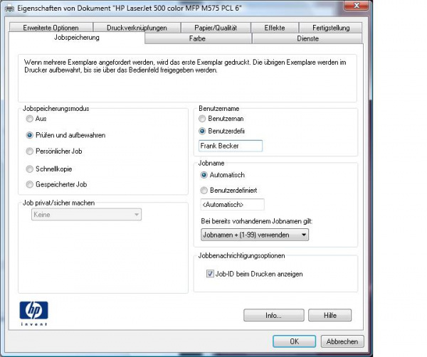 Sicherheit: Zum Schutz vertraulicher Informationen lässt sich hier der geschützte Ausdruck aktivieren.