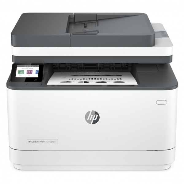 HP Laserjet Pro MFP 3102fdw & 3102fdwe: S/W-Laser-Multifunktionsgeräte mit Wlan und Fax. Drucken geht in Duplex, scannen jedoch ausschließlich in Simplex. Die baugleiche aber günstigere "e"-Version bedarf zwingend "HP+".