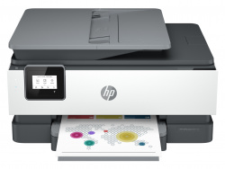 HP Officejet 8010e-Serie: Büro-Multifunktionsdrucker ohne Fax, jedoch mit Pigmenttinte und Duplexdruck. Die Abbildung zeigt das Basismodell 8012e.