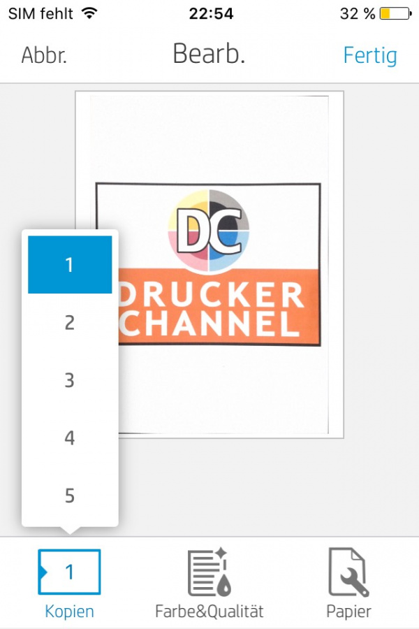 Kopien: Maximal fünf Exemplare kann man aus der App drucken.