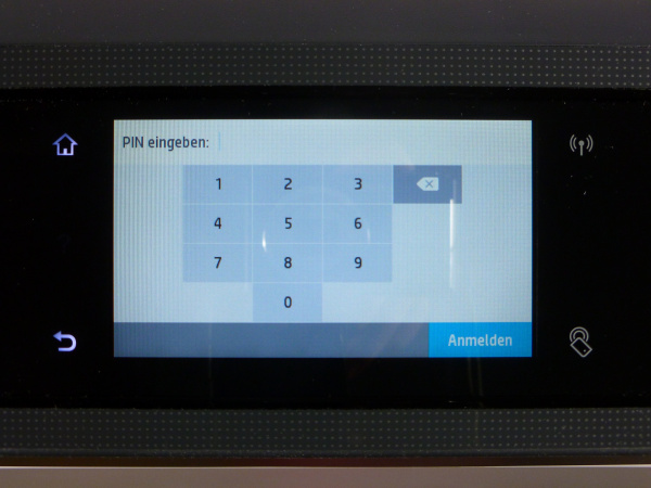 Pin-Funktion: Hat der Admin eine Pin eingerichtet, müssen User sie an manchen Stellen über den Touchscreen eingeben.