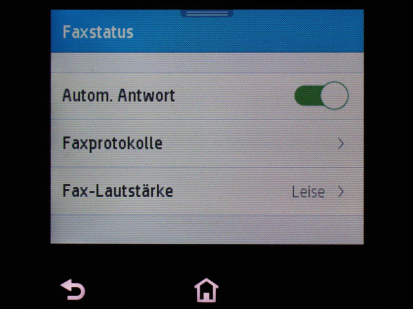 Faxstatus: Haupteinstellungen für den Faxbetrieb.