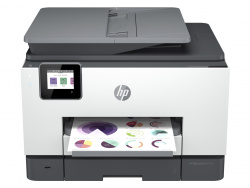 HP Officejet Pro 9020e-Serie: Ausgestattet mit zwei Papierkassetten und schnellem Dual-Duplex-ADF. Die Abbildung zeigt das Basismodell Officejet Pro 9022e.