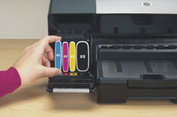 HP Officejet Pro K550: Vier Einzelpatronen für zwei Druckköpfe.