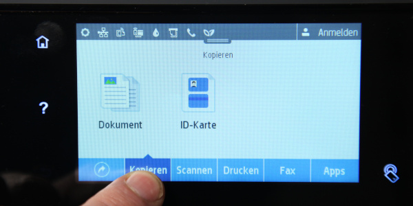 Kopieren mit dem HP Pagewide Pro 477dw: Drückt man auf den "Kopieren"-Button, hat man die Wahl zwischen der normalen Dokumentenkopie und der ID-Kopie (Ausweiskopie)...
