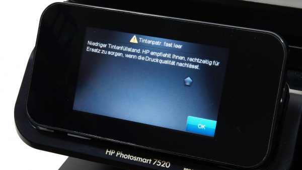 HP Photosmart 7520: Zeigt lediglich eine Warnmeldung.