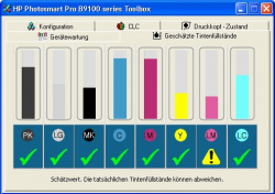 Toolbox: Zeigt den Tintenfüllstand an und gibt auch über den Zustand der Druckköpfe Auskunft.