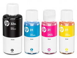 Serie 31 und 32XL: Drei Dye-Tinten und die größere Pigmentschwarz-Flasche sind mit einem Ventil ausgestattet und sollten eine Befüllung ohne Kleckern gewährleisten.