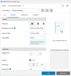 HP Universal Print Application: Oberfläche der PSA für HP-Tintendrucker.