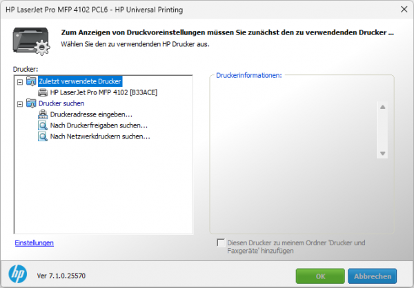 HP Universeller Druckertreiber PCL 6 - 7.1.0.25570