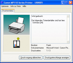 Der aktuelle Tintenfüllzustand wird in drei Stufen im Treiber angezeigt ...