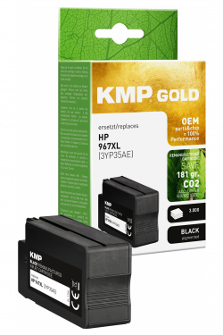 KMP Gold: Erste aufbereitete Tintenpatrone mit wiederwendetem und zurückgesetztem Originalchip.