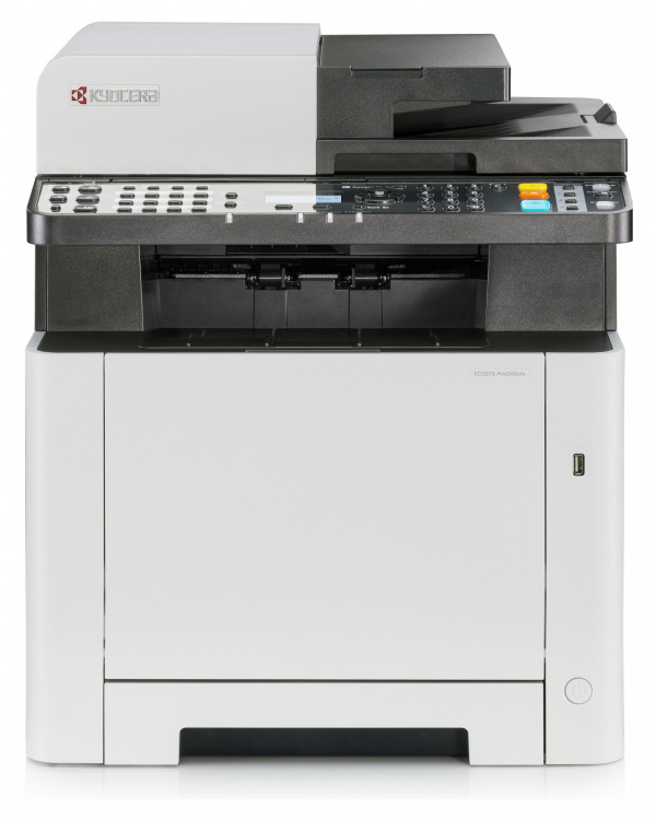 Kyocera Ecosys MA2100cfx: Farblaser-Multifunktionsmodell mit Fax und Simplex-ADF. Einstiegsgerät der "Ecosys"-Klasse.