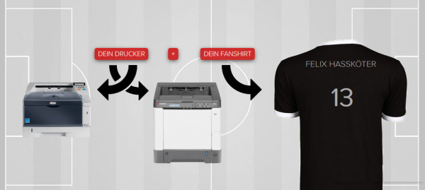Fußball-Fanshirt: Wer einen der beiden Kyocera-Drucker kauft, erhält ein Fanshirt mit individuellem Aufdruck kostenlos dazu.