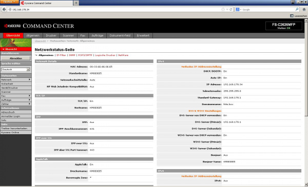 Webserver: Kyocera FS-C2626MFP.
