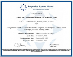 Kyocera - Hirakata Plant - Platin Zertifikat - RBA 12/2025-12/2017