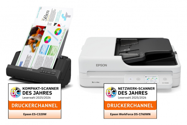 Preisträger Dokumentenscanner: Epson ES-C320 und Epson WorkForce DS-1760WN.