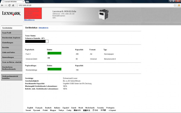 Webserver: Lexmark MX410de.