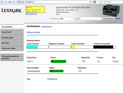 Lexmark Pro5500: Gerätestatus auf der Startseite.