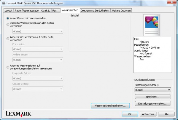 Wasserzeichen: Zum Druck von überlagertem Text.