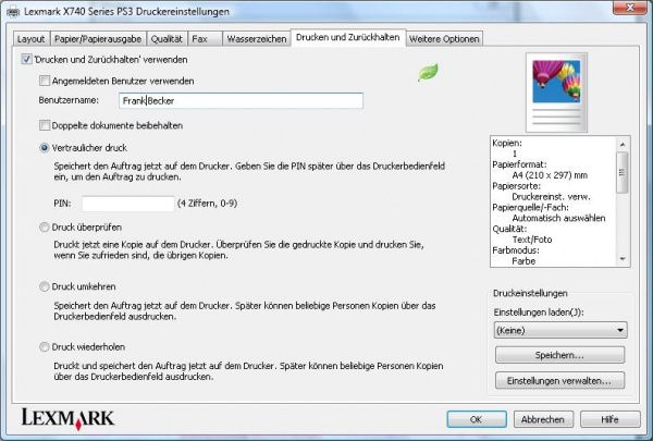 Sicherheit: Hier wird der geschützte Ausdruck aktiviert.