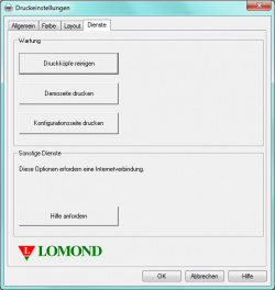 Wartungsmenü: Druckkopfreinigung oder Konfigurationsseite drucken.