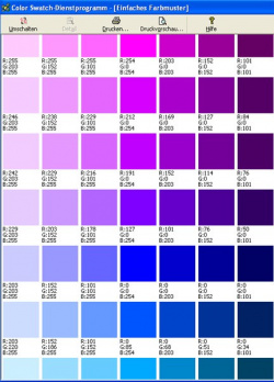 Farbmuster: Ausdruck mit RGB-Werten.