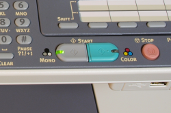 Oki-Farbauswahl: Mit zwei Tasten kann der Anwender ohne Menüaufruf wählen, ob ein Scan farbig sein soll.