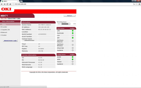 Webserver: Oki MB471dnw.