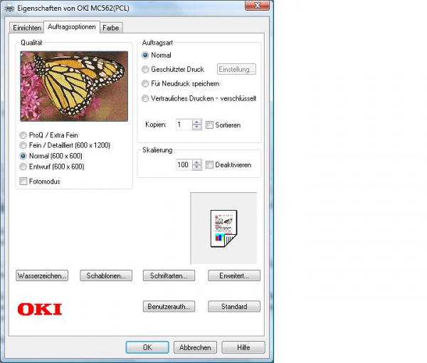 Layout: Hier sind alle Druckeffekte und Sicherheitsfunktionen untergebracht.
