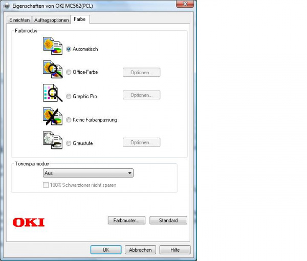 Grafiken: Der Gerätetreiber bietet verschiedene Farbeistellungen und Profile für Grafiken und Office-Dokumente.